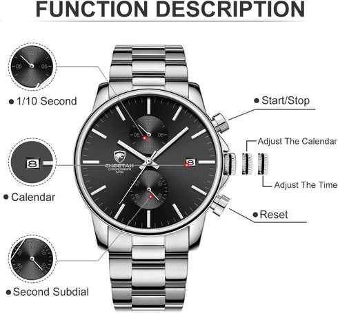 GOLDEN HOUR Fashion Business Mens Watches with Stainless Steel Waterproof Chronograph Quartz Watch for Men, Auto Date...