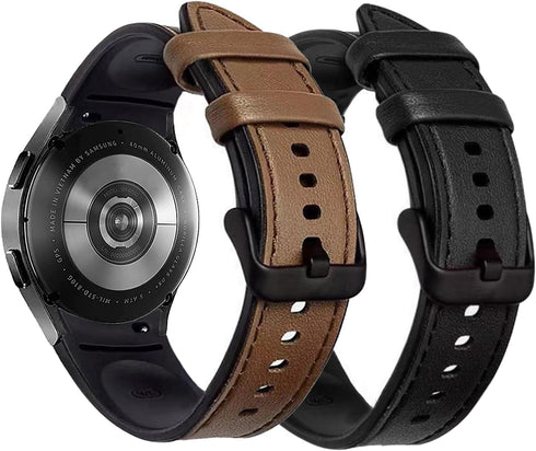 No Gaps Band Compatible with Samsung Galaxy Watch 6/5/ 4 40mm 44mm, Genuine Leather with Silicone Replacement Bracelet Bands Strap for Galaxy Watc...