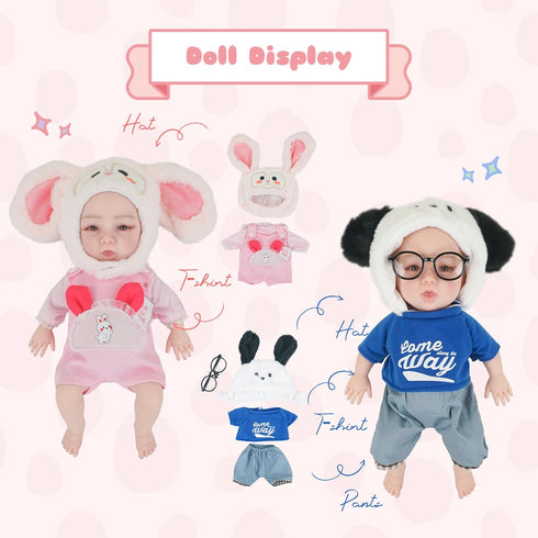Full Silicone Doll Clothes Outfits for 14", Reborn Baby Doll Suit Accesories Set - Newborn Girl Boy Baby Clothing Gifts Set - Blue Set & Frame (Cl...