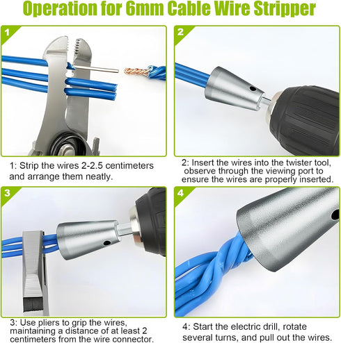 Feekoon Wire Twisting Tool, 3 Way Wire Stripping Tool and 6mm Hex Shank Cable Twister Tool, Wire Stripper and Twister for Power Drill Drivers or M...