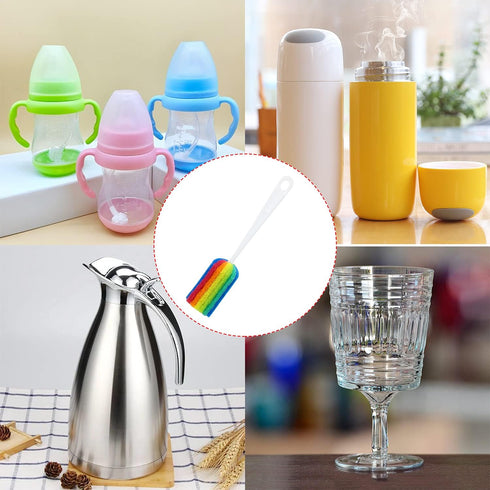 3PCS Cleaning Bottle Sponge Brush with Long Handle Scouring Pad Scrub Brushes for Kitchen Clean Glasses Mugs Cups (Color Random)...