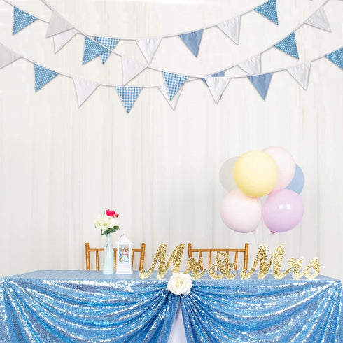 32Ft Blue White Plaid Dot Fabric Bunting Banner Triangle Flags Cotton Garland Pennant for Birthday Wedding Baby Shower Engagement Tea Party Classr...