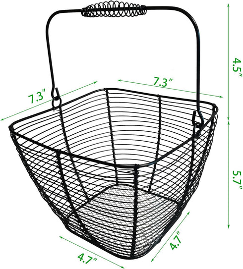 Black Square Wire Egg Basket For Fresh Egg with Handle,Famhouse Small Metal Egg Collecting Basket for Gathering Fresh Eggs Chicken Basket Decor fo...