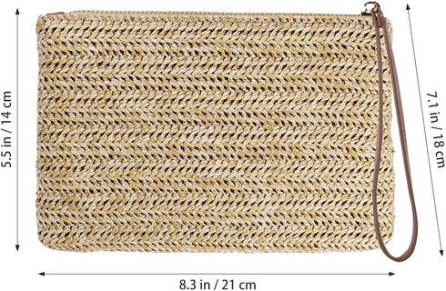 FENICAL Straw Clutch Bag Bohemian Zipper Wristlet Summer Beach Handbag for Women Girls...