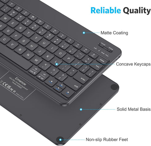 Emetok Portable Bluetooth Keyboard with Larger Keycaps, Upgraded Rechargeable BLE Keyboard for iPad 10.2 inch, Speedier Response/Comfortable Typin...