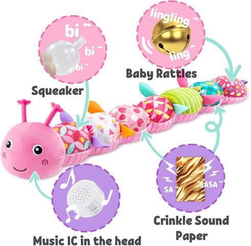 Baby Toys Musical Caterpillar,Infant Stuffed Animal Toys with Crinkle and Rattles,Soft Sensory Toys with Textures for Tummy Time Newborn Boys Girl...