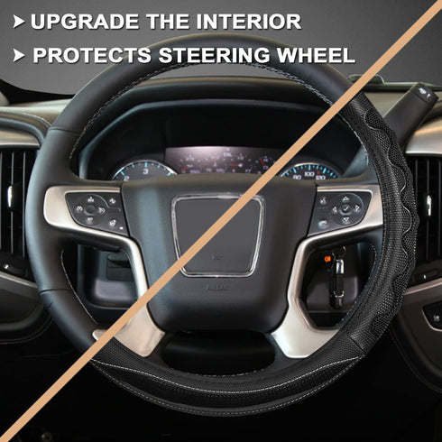 GIANT PANDA Steering Wheel Cover for GMC Sierra Acadia Terrain Yukon(3D Honeycomb-Black-Standard Size)...