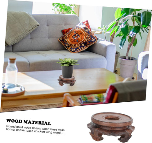 GANAZONO Round Hollow Base Crystal Stand Potted Plant Stand Wood Plant Organizer Wood Flowerpot Base Feng Shui Stand Asian Plant Stand Wood Flower...