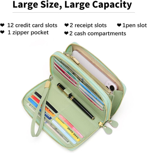 SENDEFN Leather Women Wallet RFID Blocking Zipper Around Phone Holder Clutch Wristlet Large Capacity...