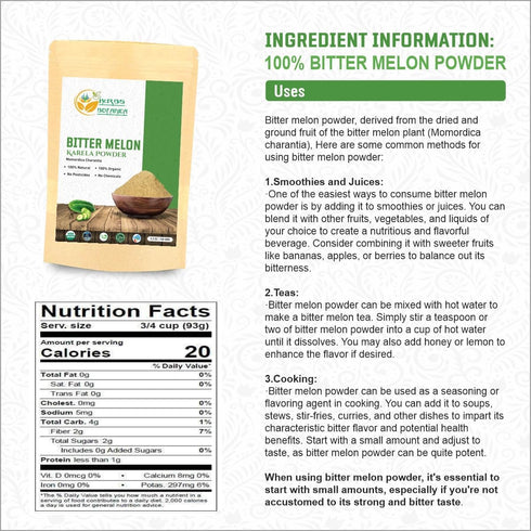 Bitter Melon Powder| Karela Powder | Momordica Charantia 100% Organic Non GMO | Gluten Free | Promotes Healthy Lifestyle...