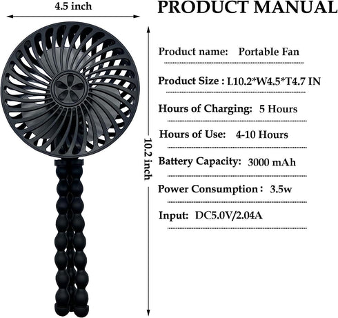 RUN HELIX Stroller Fan Portable Fan with Flexible Tripod Battery Operated Handheld Fan Mini Personal Fan with 3 Speeds USB Rechargeable Baby Fan f...