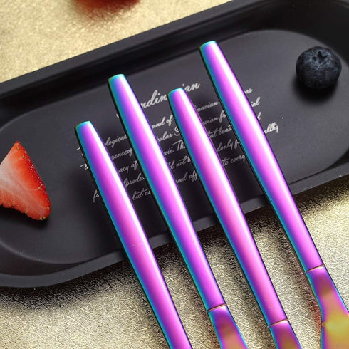 HOMQUEN Rainbow Dinner Knives 4 Pieces, Sturdy 9" Stainless Steel Modern Design Knife, Colorful Titanium Plating Knifes Set With Round Edge Dishwa...