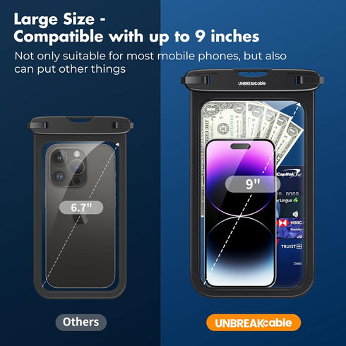 UNBREAKcable Large Waterproof Phone Pouch,?IPX8??Emergency Whistles??Oversized? Waterproof Phone Case Cellphone Dry Bag for iPhone 15 14 13 12 11 ...