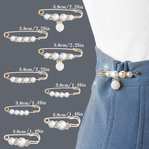 8 Pcs Pearl Brooch for Women Scarf Ring Waist Brooch Pearl Rhinestones Collar Brooches Safety Pins for Clothes Dressing Accessories Christmas Gift...