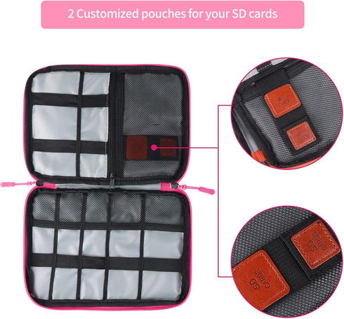 Cable Organizer Bag, Pink Travel Accessories Carry Cases Portable Cord Organizer Bag for Cable, Charger, Phone, USB, SD Card with 8pcs Cable Ties...
