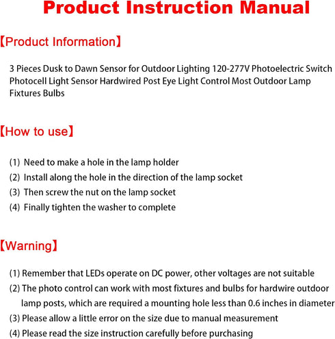 3 Pieces Dusk to Dawn Sensor for Outdoor Lighting 100-277v Photocell Sensor Photo Eye Sensor Photoelectric Switch Hardwired Post Eye Light Control...
