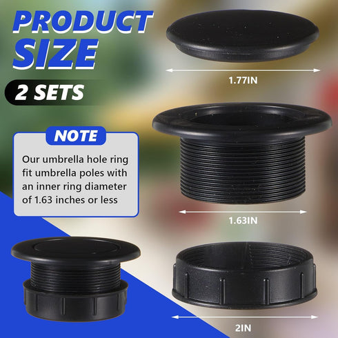 Sadnyy 2 Sets Parasol Umbrella Hole Ring Plug and Cap Set Outdoors Deck Table Hole Cover Insert Thicker Umbrella Plug for Patio Table Yard (Black)...