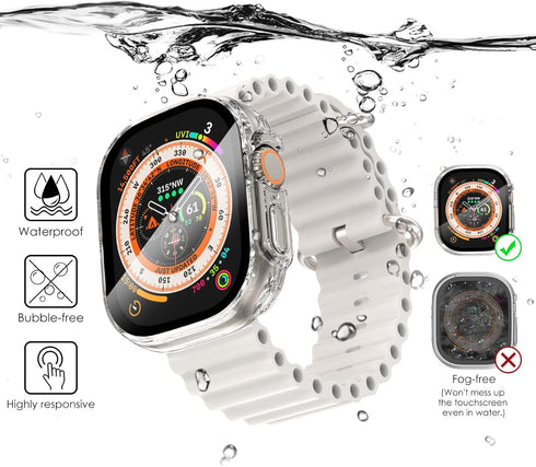NewWays 2 in 1 Waterproof Case for Apple Watch Ultra 49mm Screen Protector, 360 Protective Glass Face Cover Hard PC Bumper + Back Frame for iWatch...