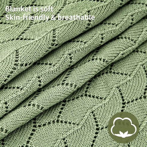 Baby Blanket 100% Cotton Soft Breathable Knit Cellular Receiving Swaddle for Newborn Infant Boy Girl, Green 30"x 40"...