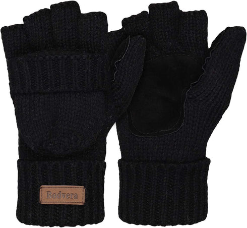Thermal Insulation Fingerless Texting Wool Gloves for Women and Men Winter Warm Knitted Convertible Mittens Flap...