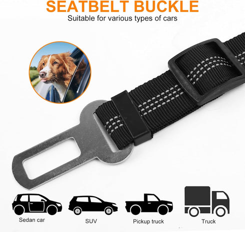 Dog Car Tether, 2 Pcs Dog Harness for Car, Adjustable Dog Leash for Dogs in Car, Dog Leash, Reflective Pet Harness with Buckle & Elastic Bungee Bu...