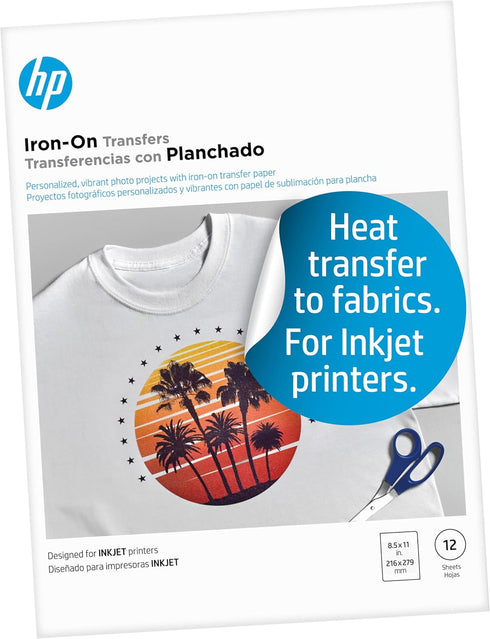 HP Iron-On Transfers 8.5x11in, 12sheets. Print heat-transfer photos and graphics. Vibrant colors & details on shirts, clothes, pillows. For Inkjet...