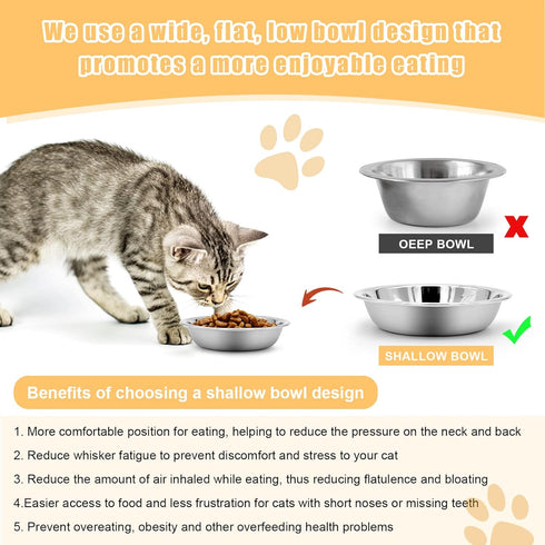 5 PCS Cat Bowls Whisker Friendly, Shallow Wide Flat Cat Food Bowls Stainless Steel,Metal Cat Dishes Whisker Fatigue Relief,Replacement Basic Cat P...