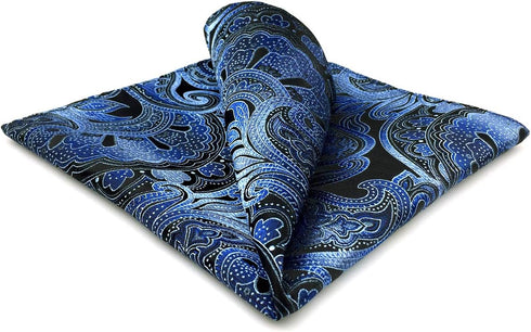 SHLAX&WING Pocket Square for Men Geometric Blue Black Silk Paisley Hanky...