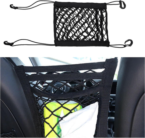 3-Layer Car Mesh Net Organizer, Four-Side Elastic Seat Net Cargo Tissue Purse Holder Between Seats, Auto Driver Storage Netting Pouch, Barrier of ...