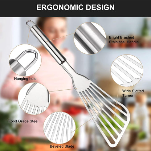 2-Piece Premium Fish Spatula Set, Big Size Stainless Steel, Thickness Blade Turner for Cooking, Flipping, Frying and Grilling...