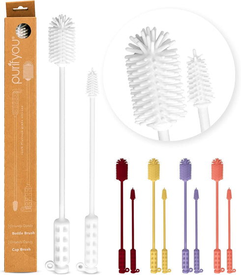 purifyou Platinum Silicone Water Bottle Cleaner Brush, Extra Long Handle 16 inch, with Cap Brush for Tumblers, Drinking Glasses, Vase - Perfect fo...