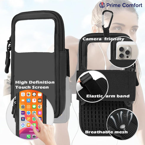 Phone Holder for Running, Walking, and Workout - Adjustable Arm Band Armband for iPhone and Cell Phones - Clear Crossbody Phone Pouch Purse with S...