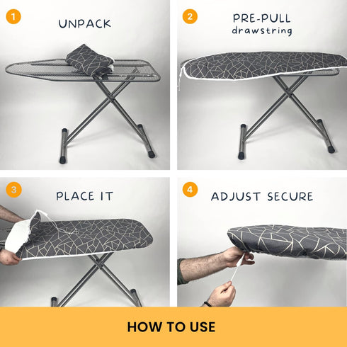 Ironing Board and Cover Drawstring Tightening with Thick Felt Padding Scorch Resistant Easy Fit Heavy Reflective Duty Adjustable 3 Layer Standart ...