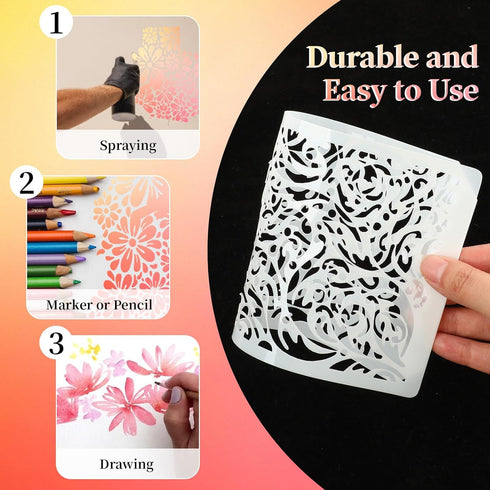 8 Pcs Stencils for Painting, Texture Stencils for Crafts Painting on Wood, Reusable Geometric Painting Stencils Drawing Templates for Wall Scrapbo...