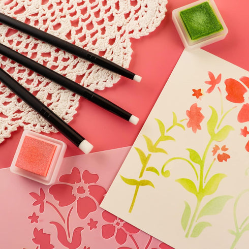 Detailed Ink Blending Brushes for Card Making 6 Count, 2 Kinds of Head,Art Blending Tool for Ink Blending,Use with Intricate Stencils,Deal with Sm...