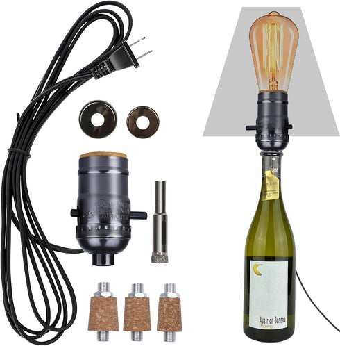 Bottle Lamp Kit with 9mm Glass Drill bit DIY Lamp Kit for Liquor Bottles with Slip on Socket and 8 Feet Power Cord,No Drilling Required...