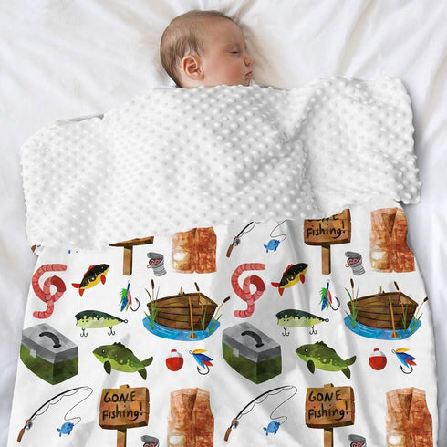 Fishing Baby Blanket for Boys, Gone Fishing Themed Toddler Soft Minky Blanket with Double Layer Dotted Backing, Newborn Nursery Baby Crib Receivin...