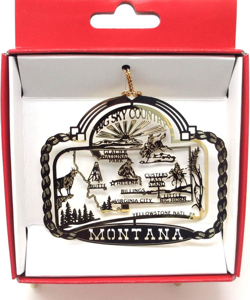 Montana Big Sky Country Brass State Christmas Ornament Yellowstone Billings Glacier National Park + More...