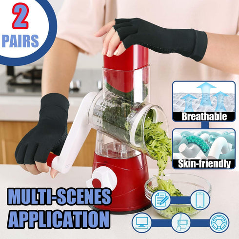 2 Pairs Copper Arthritis Gloves for Carpal Tunnel Pain Relief, Compression Gloves to Alleviate Hand Pain, Swelling, Fingerless Computer Typing Glo...