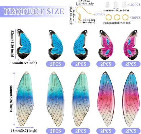 16Pcs Butterfly Earring Making Kit Acrylic Butterfly Wing Charms Colorful Fairy Wing Pendants Boho Butterfly Wing Charms & Jump Rings Earring Hook...