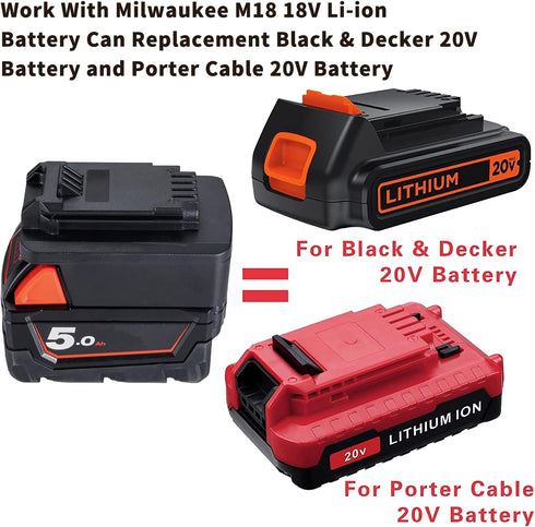 for Milwaukee M18 18V Battery Adapter Convert to for Black & Decker 20V LBXR20 LB20 LBX20, Porter Cable 20V PCC685L PCC682L Power Tools...