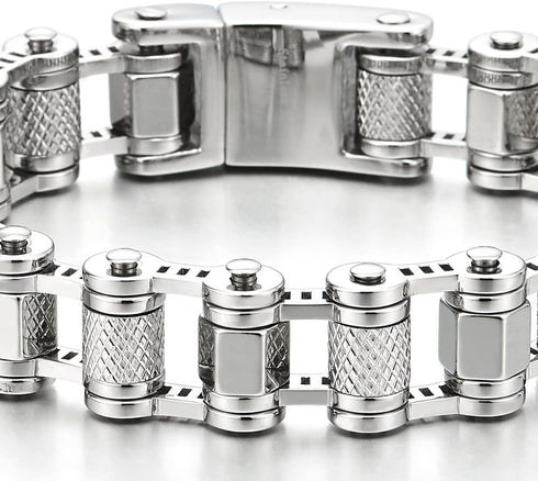 COOLSTEELANDBEYOND Masculine Mens Bike Motorcycle Link Bike Chain Bracelet of Stainless Steel with Skull Clasp...
