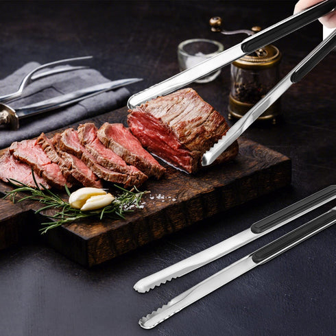 4 Pack Premium Stainless Steel Kitchen Tongs, Serving Tongs for Cooking, XEVOM Metal Food Tongs with Non-Slip Grip, Heat Resistant Grill Tongs 12 ...