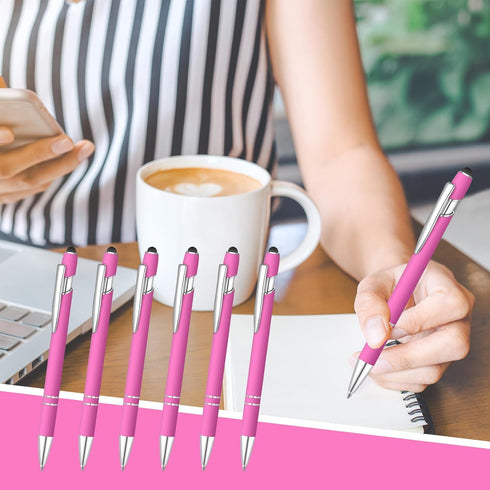 6 Pcs Blue Ink Ballpoint Pen with Stylus Tip 2 in 1 Ballpoint Pen Metal Pens Stylus Pen for Touch Screens Office Coworkers (Multi Pink)...