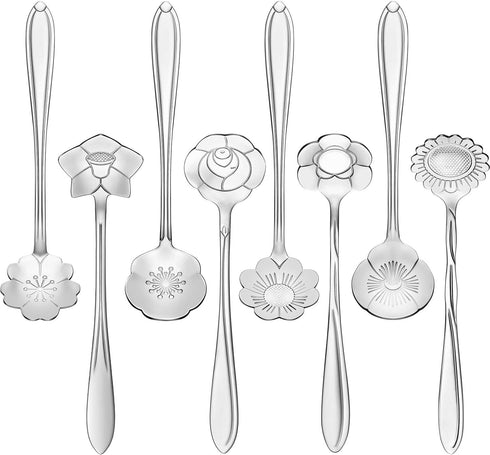 Chengu 8 Pieces Flower Coffee Tea Spoons Stainless Steel Sugar Spoons Tea Party Flower Fancy Tableware Set Stir Bar Creative Stirring Teaspoon, 8 ...