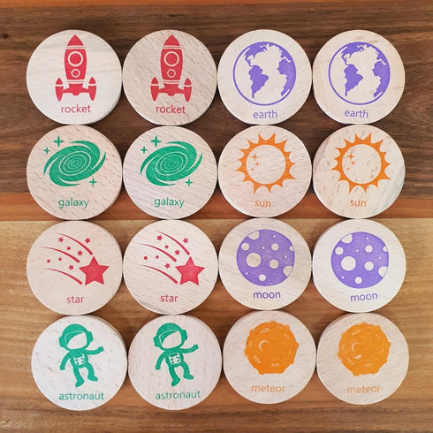 Wooden Memory Game - Matching Memory Game for Kids 3 and Up, 16Pcs | Educational Toy for Preschool Toddlers Board Games (Space)...
