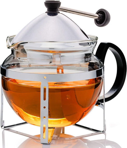 OVENTE Glass Teapot with Removable Stainless-Steel Infuser for Blooming Tea and Loose Leaf, 17oz Borosilicate Glass Tea Maker Perfect for Personal...