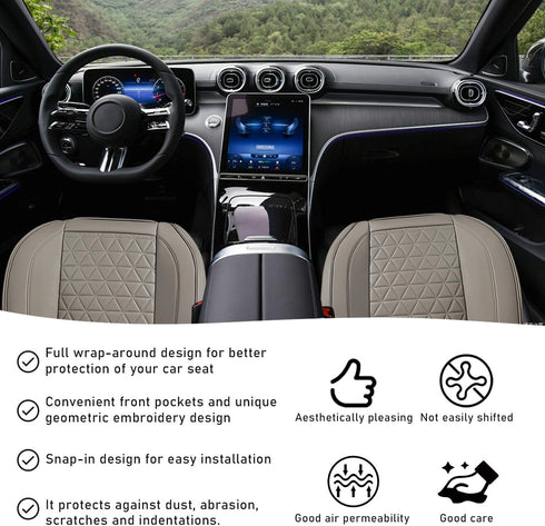 Car Front Seat Cover, 22"×24" Luxury PU Leather Auto Seat Protection Cover, Comfortable Anti Slip Front Bottom Seat Cushion with Full Wrap, Univer...