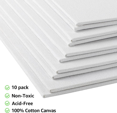 MaxGear Canvas Boards for Painting, 10 Pack Art Paint Canvas Panels Set Boards - 4x4, 5x7, 8x10, 9x12, 11x14 Inches 100% Cotton Primed Painting Su...