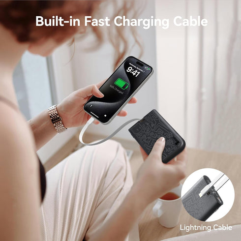 imuto Graffiti Style Portable Charger with Built-in Lightning Cable,22.5W Fast Charging 10000mAh Power Bank LED Display,Travel Essentials,Battery ...